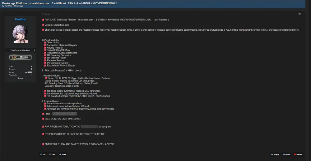 Alleged Data Breach of ShareKhan