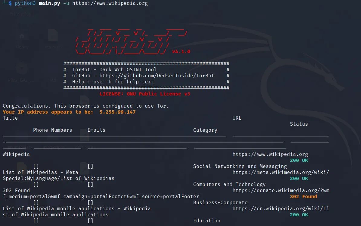 TorBot: Open Source Intelligence (OSINT) Tool for the Dark Web