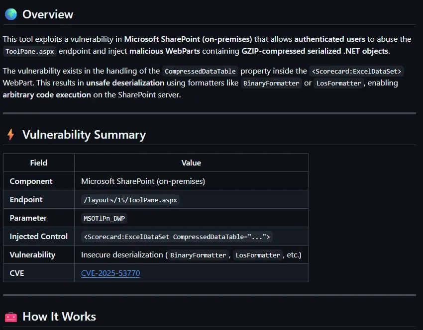 CVE-2025-53770: SharePoint WebPart Injection Exploit Tool