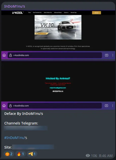InDoM1nu's targets the website of V-Kool India
