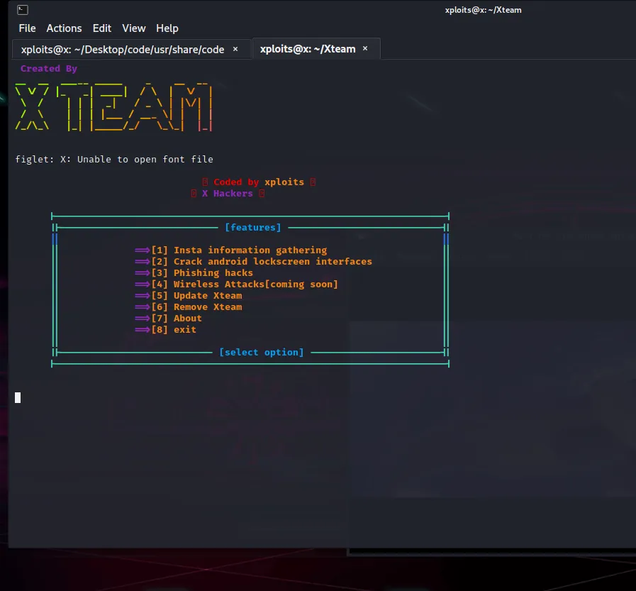 Xteam: All in one Instagram, Android, Phishing OSINT and WiFi Hacking Tool