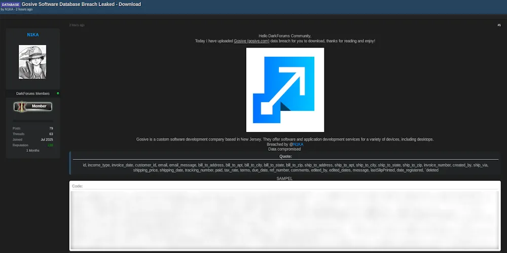 Alleged Data Sale of Gosive