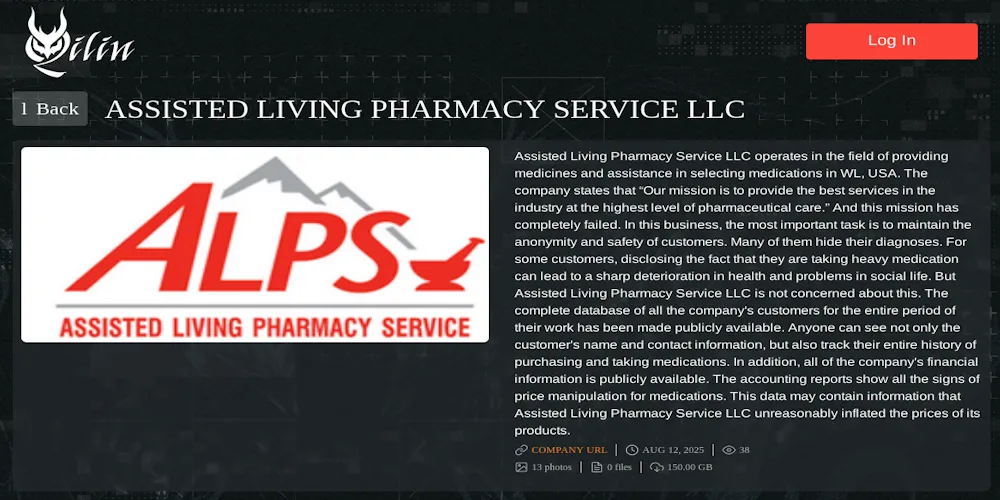 Assisted Living Pharmacy Service LLC Falls Victim to Qilin Ransomware