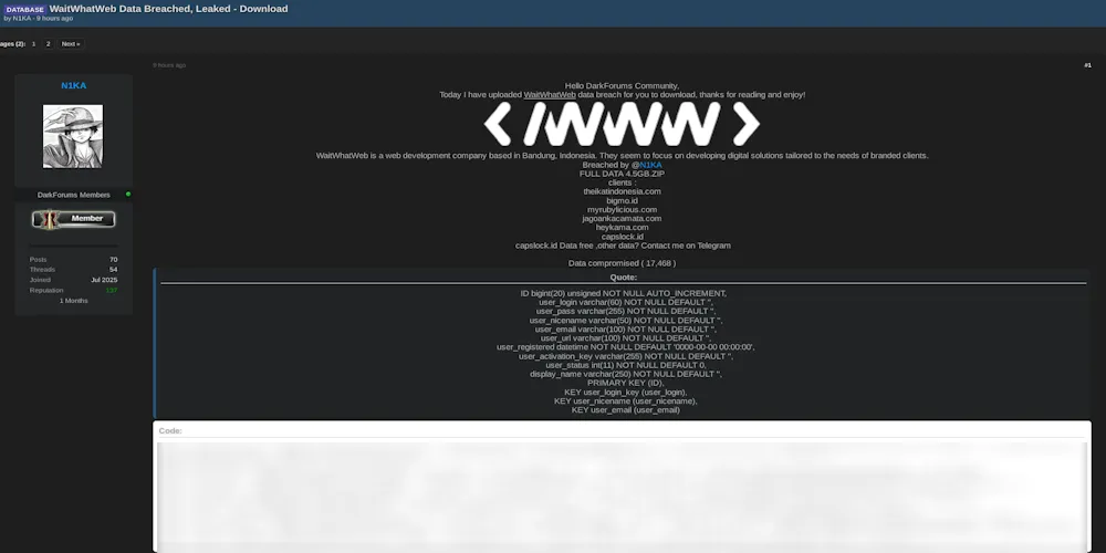 Alleged Data Breach of WaitWhatWeb