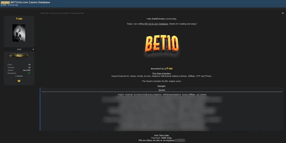 Alleged Data Breach of BET10