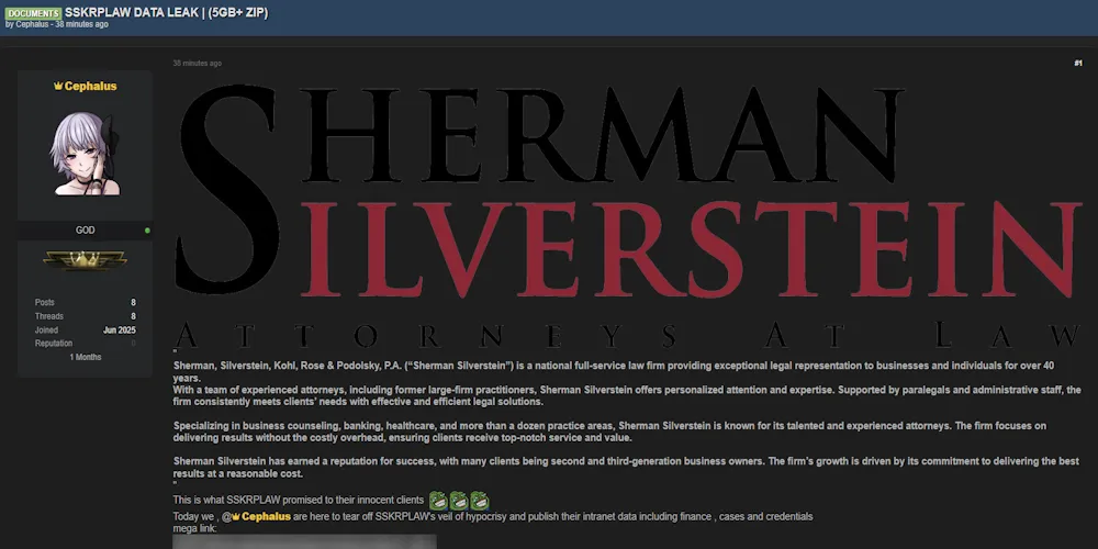 Sherman Silverstein Data Leak, 5GB of Sensitive Client and Firm Information Allegedly Exposed