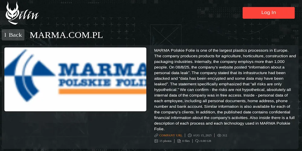 MARMA Polskie Folie Sp. z o.o Falls Victim to Qilin Ransomware
