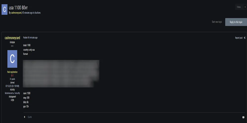 Alleged Sale of U.S. Credit Card Data