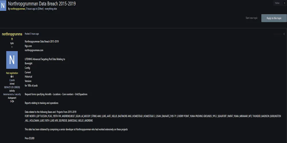 Alleged Data Sale of Northrop Grumman