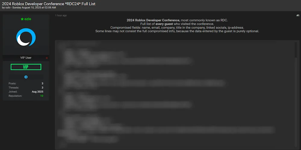 Roblox Developer Conference Guest List Leaked, Attendee Names, Emails, and IP Addresses Exposed