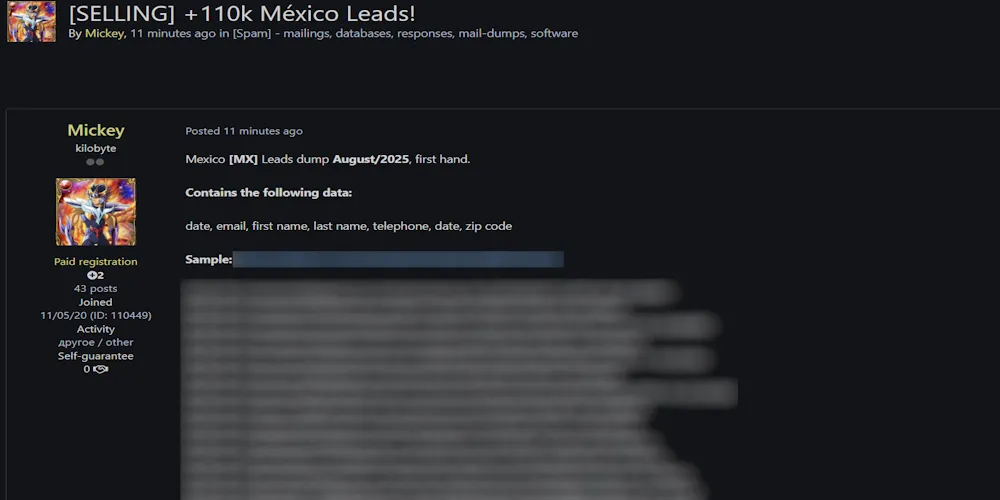 Alleged Data Sale of Mexico Leads
