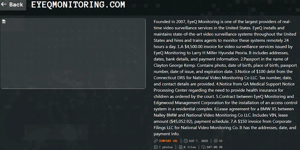 EyeQ Monitoring Falls Victim to Qilin Ransomware