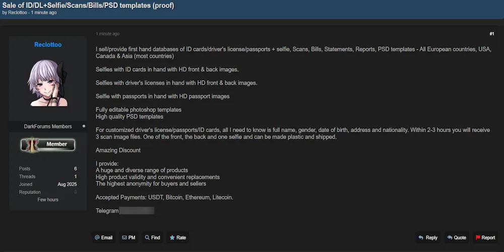 Alleged Sale of Personal Identifiable Documents