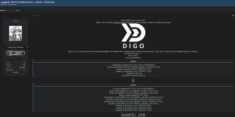 Alleged Data Breach of Digo SA
