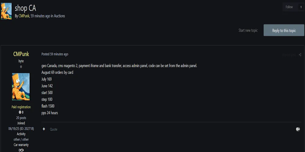 Alleged Sale of Unauthorized Access to Canadian Shop