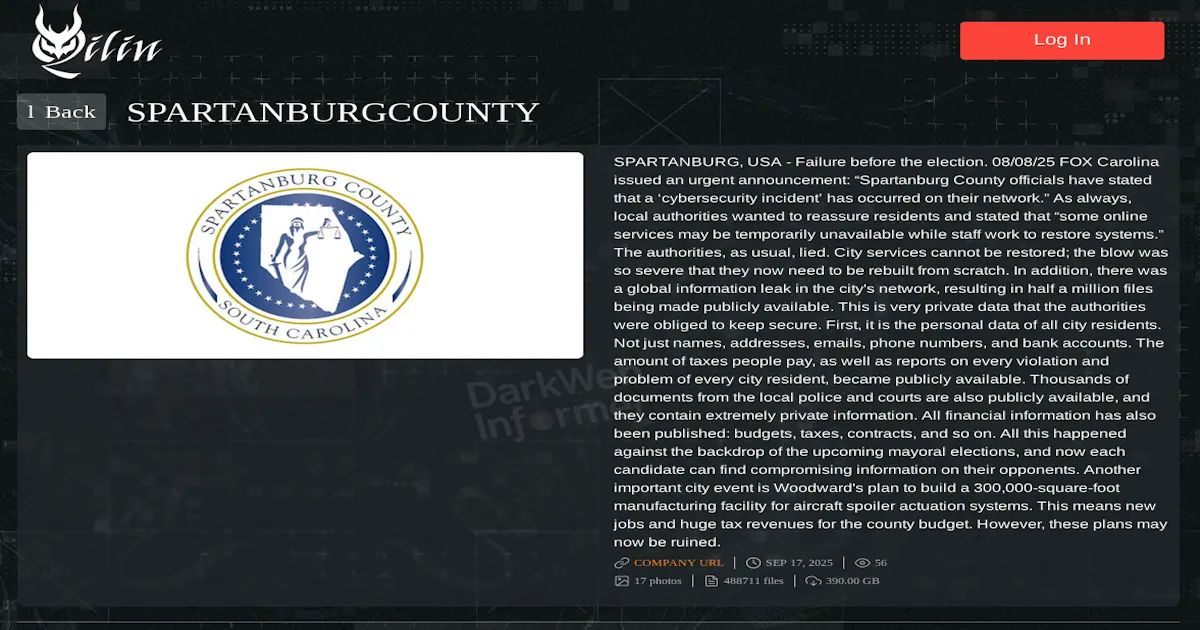 Spartanburg County Falls Victim to Qilin Ransomware