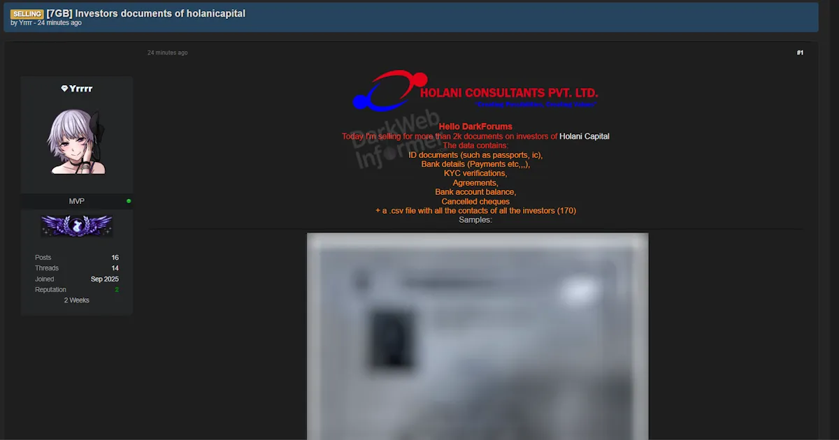 Alleged Data Sale of Holani Venture Capital Fund