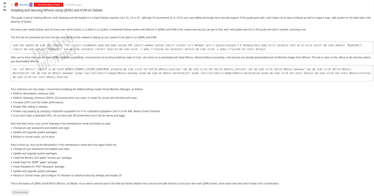 Installing and securing Whonix using QEMU and KVM on Debian
