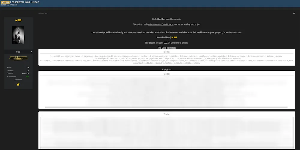 Alleged Data Breach of LeaseHawk