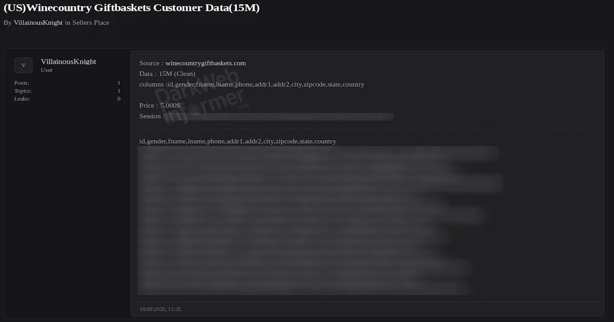 Alleged Data Sale of Wine Country Gift Baskets