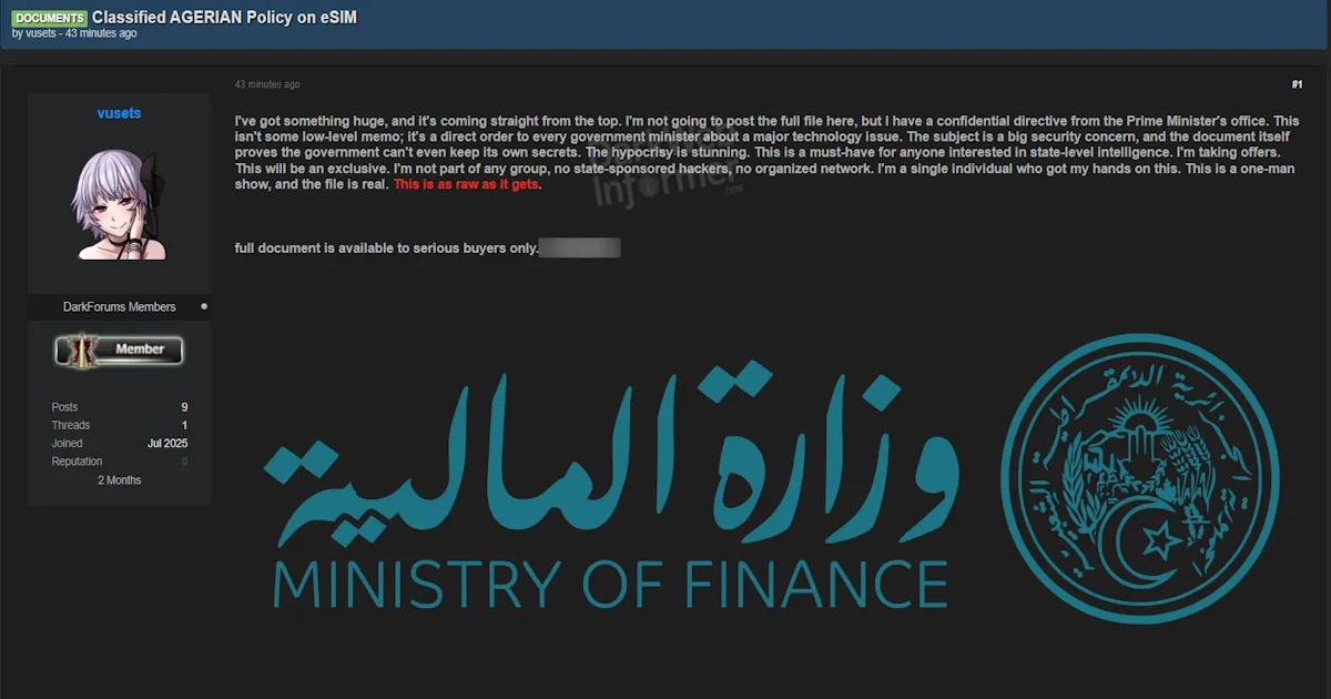 Alleged data leak of classified Algerian eSIM Policy Directive