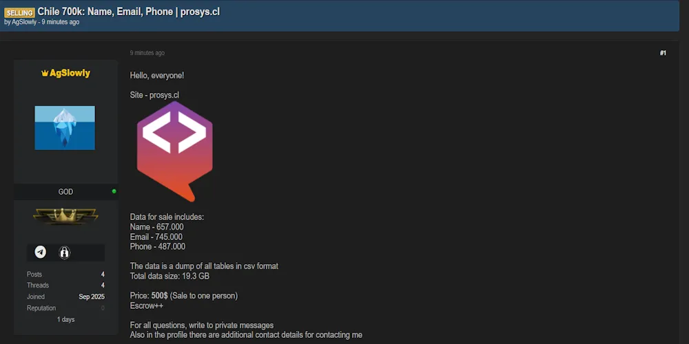 Alleged Data Breach of Prosys Ingeniería SpA
