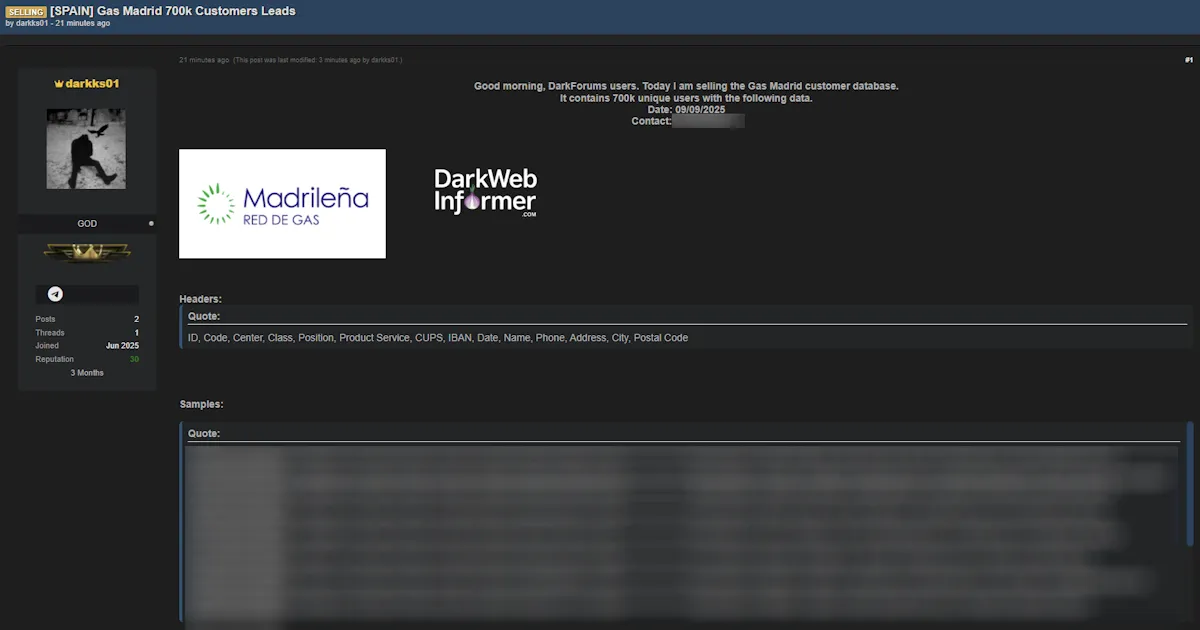Alleged Sale of Madrileña Red de Gas Customer Database