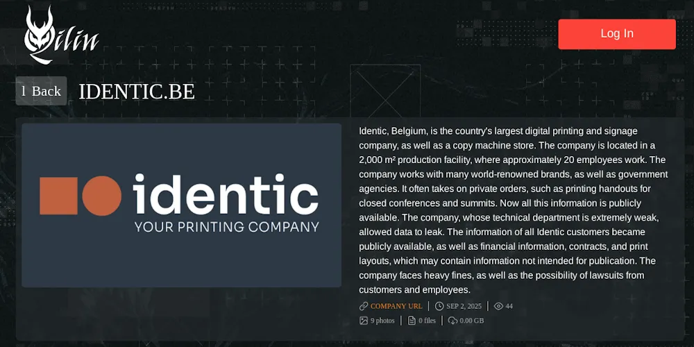 Identic Falls Victim to Qilin Ransomware