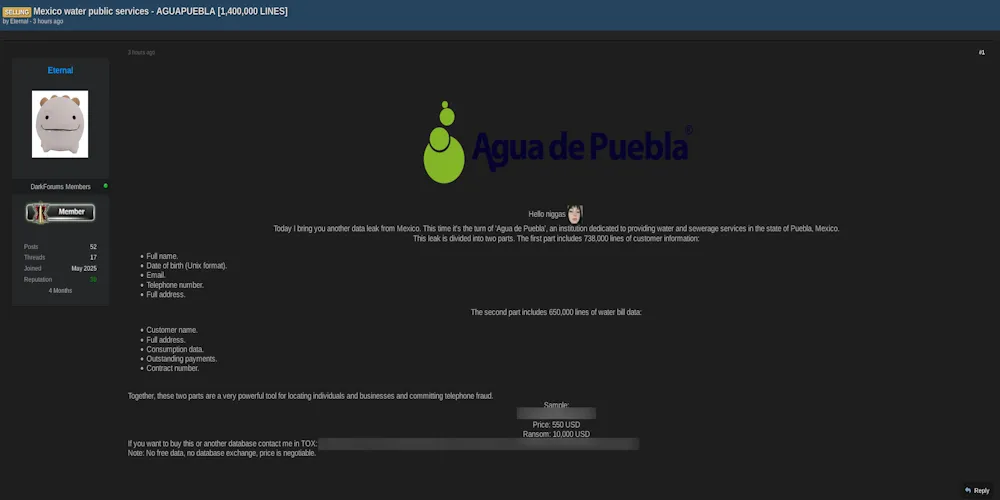 Alleged Data Breach of Agua de Puebla Para Todos