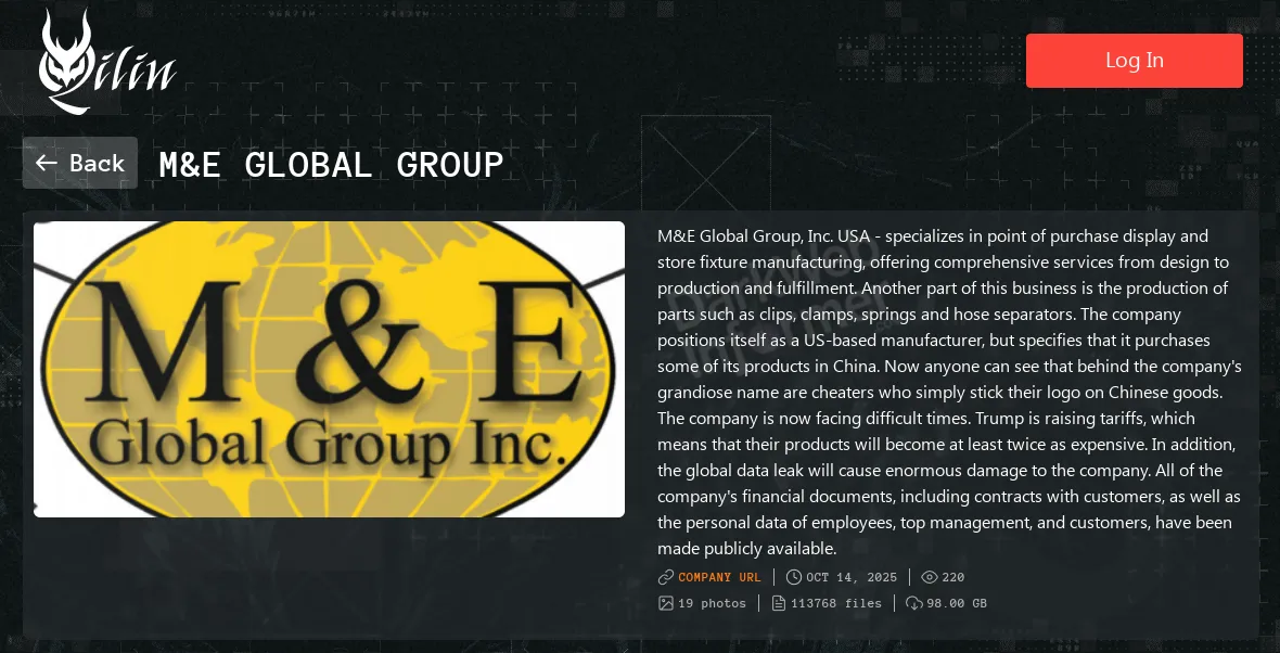 M & E Global Group Falls Victim to Qilin Ransomware