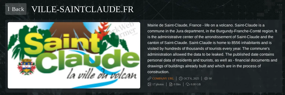 Saint-Claude Town Hall Falls Victim to Qilin Ransomware