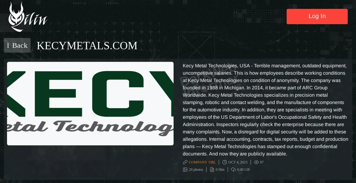 Kecy Metal Technologies Falls Victim to Qilin Ransomware