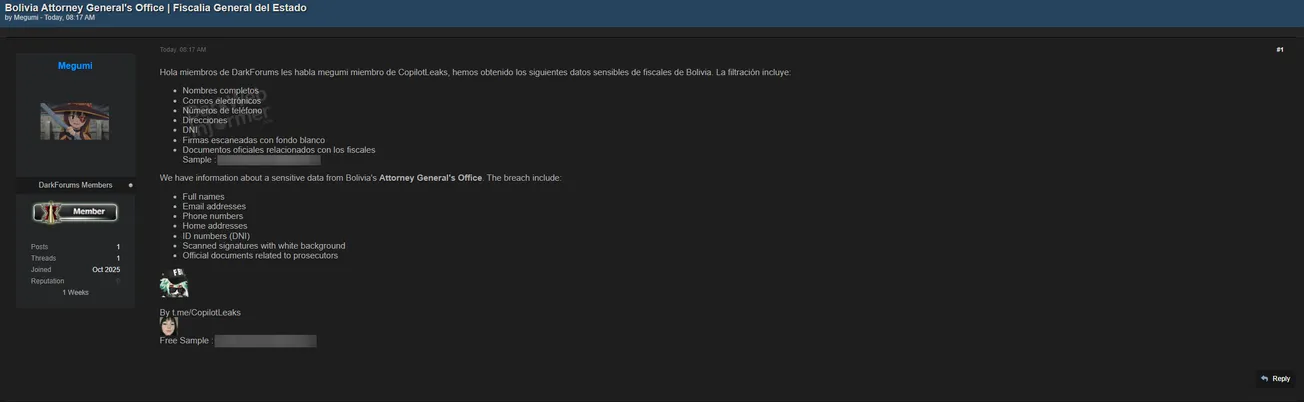 Alleged Data Breach of Fiscalía General del Estado
