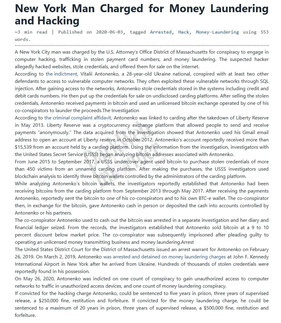 [Darknetlive Archive] New York Man Charged for Money Laundering and Hacking