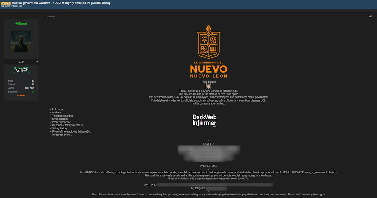 Alleged Sale of Mexico Government Workers Data