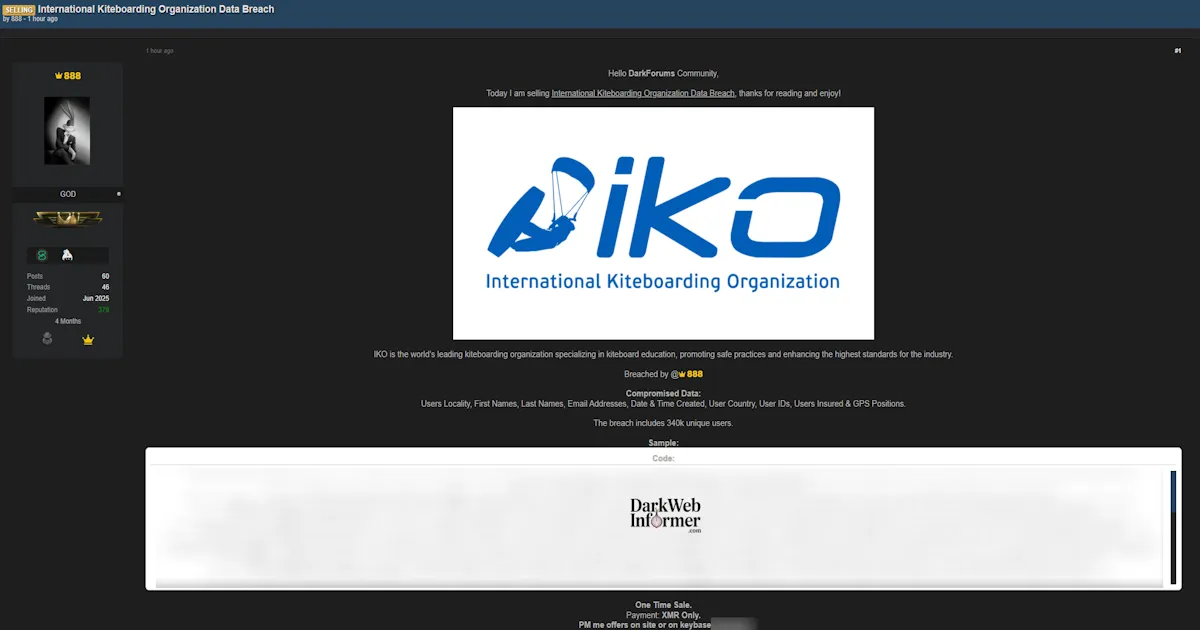 Alleged Data Breach of International Kiteboarding Organization (IKO)