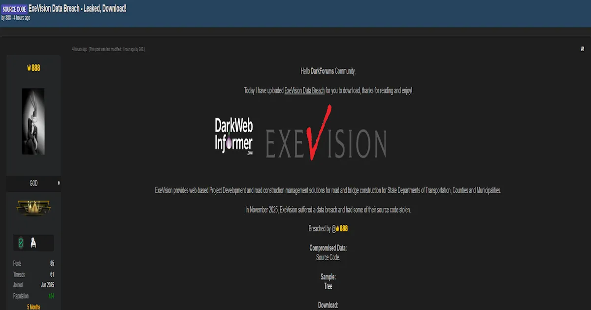 Alleged ExeVision Inc Data Breach and Source Code Exposure