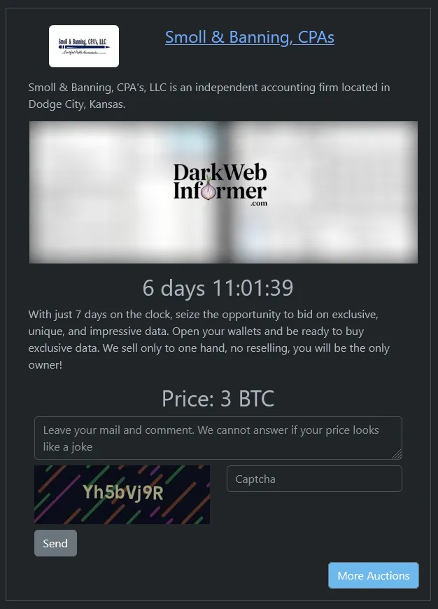 Smoll & Banning, CPA’s, LLC Falls Victim to RHYSIDA Ransomware