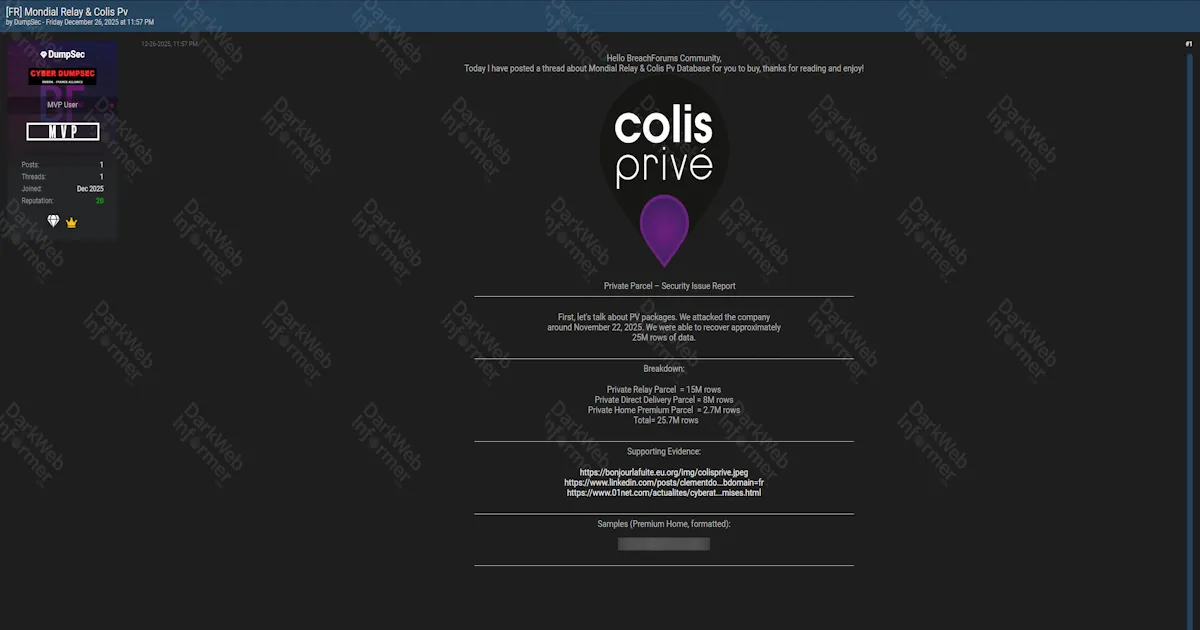 Alleged data breach of Mondial Relay & Colis Privé