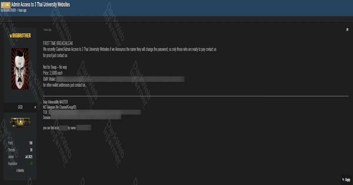 Alleged Leak of Administrative Access to 3 Thai University Websites