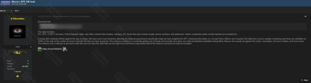 Alleged Leak of Mexican SPF Law Enforcement Data