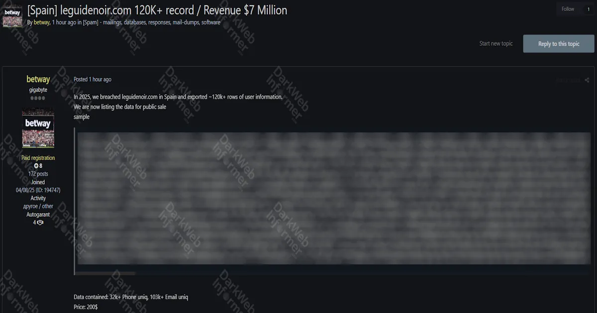 Alleged Data Breach of Le Guide Noir