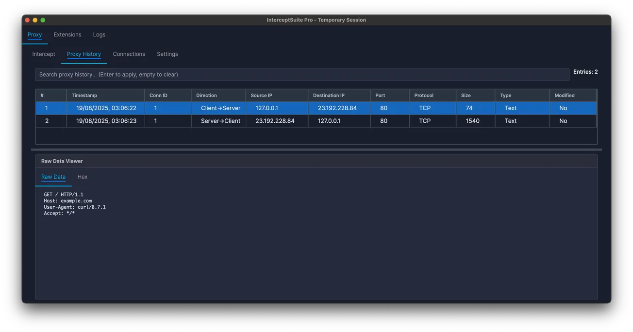 InterceptSuite: MITM proxy for IoT devices, thick clients, and real-time applications