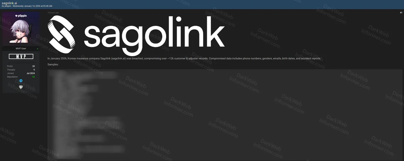 Sagolink Korean Insurance Company Breach Allegedly Exposes Over 12,000 Customer and Adjuster Records