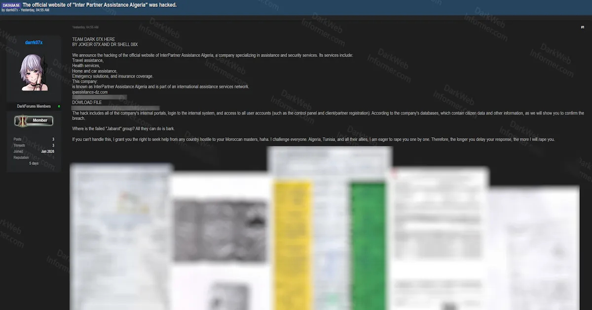 Inter Partner Assistance Algeria Allegedly Hacked, Exposing Internal Systems, User Accounts, and Insurance Documents