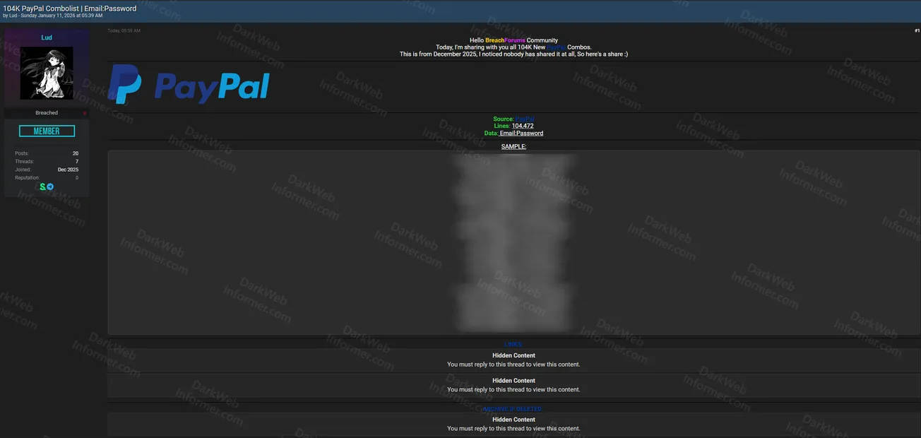 Alleged PayPal Credential Leak: 104K Email and Password Combinations Exposed