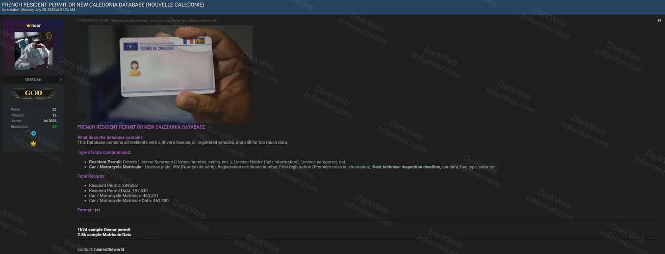 New Caledonia Government Database Breach Exposes 289K Resident Permits and 463K Vehicle Records