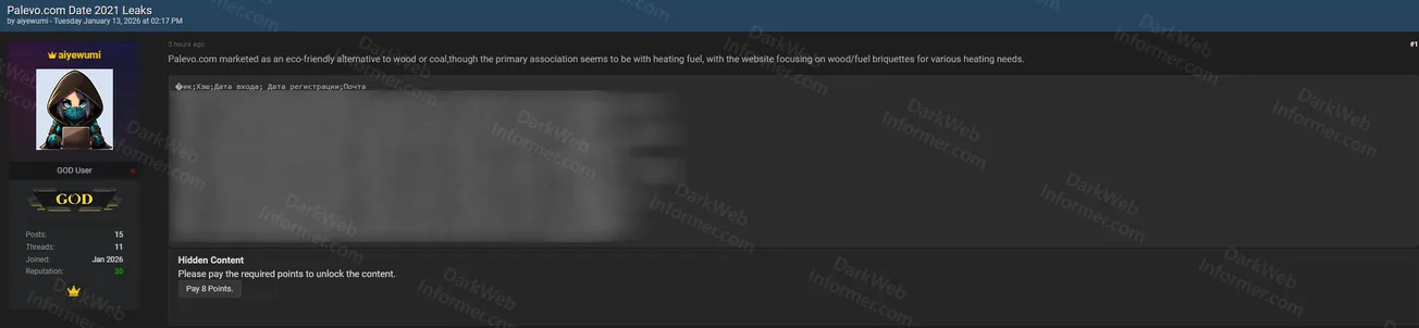 Russian Eco-Fuel Company Palevo Allegedly Breached with 2021 User Registration Data Leaked