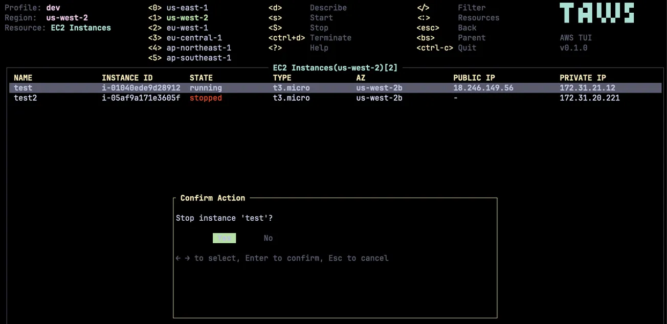 taws: Provides a terminal UI to interact with your AWS resources