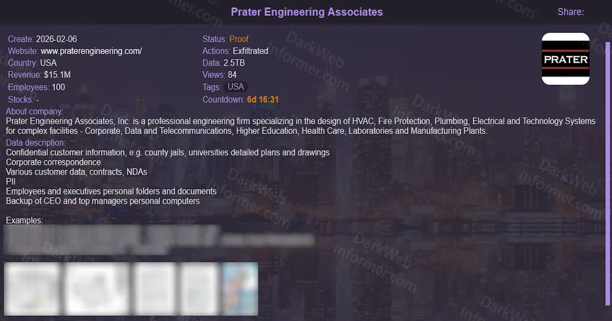 Payouts Kings Ransomware Group Claims Attack on Prater Engineering Associates, Threatens to Leak 2.5TB of Data